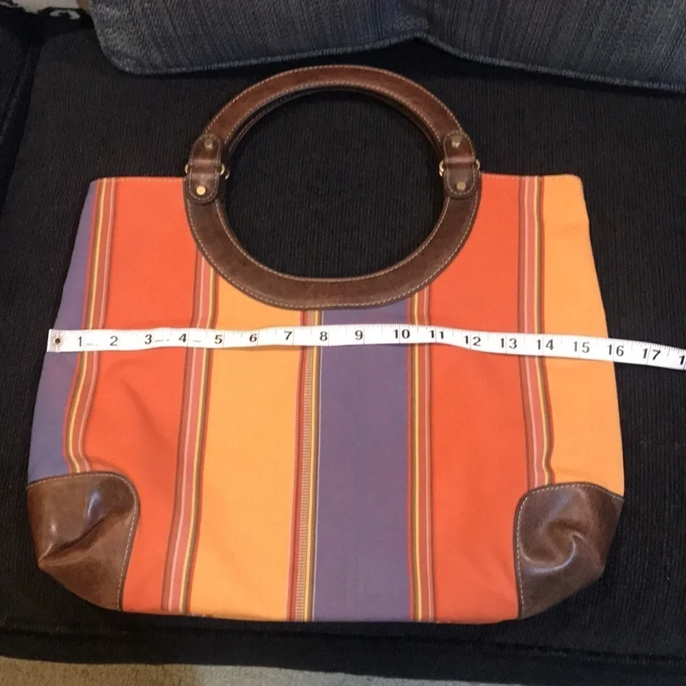 NWOT Nine West Striped Canvas Hobo Tote w/Faux Leather Trim